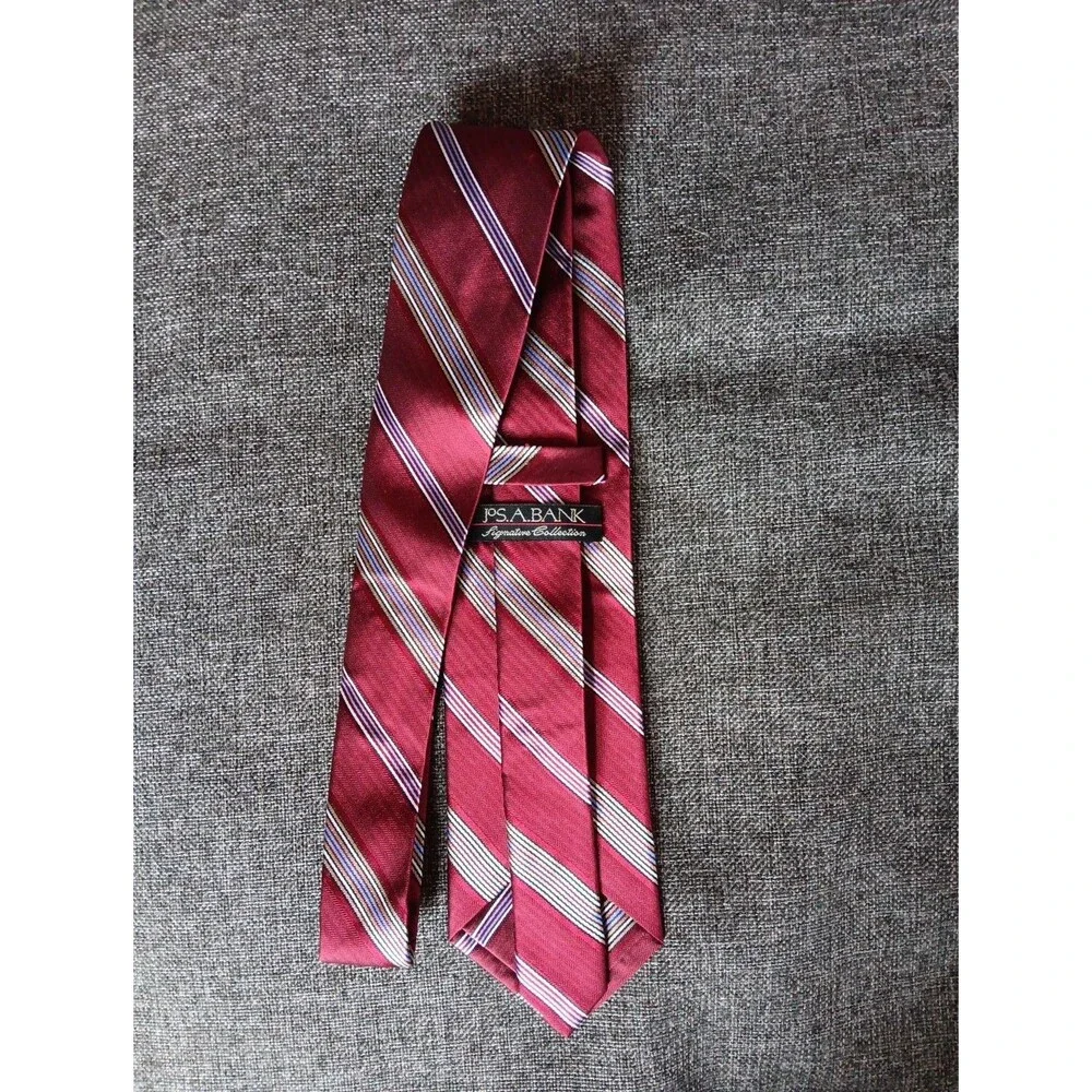 Jos A Bank Tie 70s 80s 90s Y2K Mens Silk Red Blue Beige Stripe 3.5 Wide 60 Long